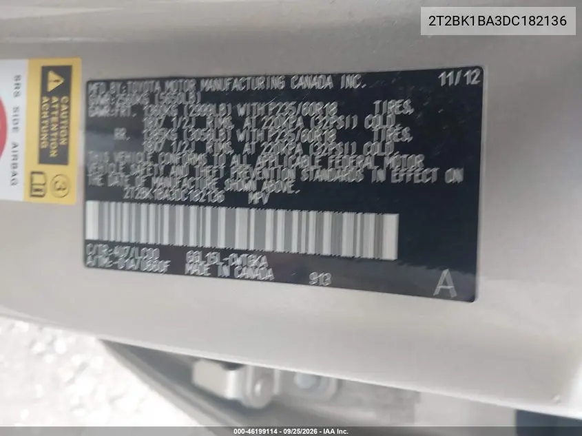 2013 LEXUS RX VIN 2T2BK1BA3DC182136 — фото 9