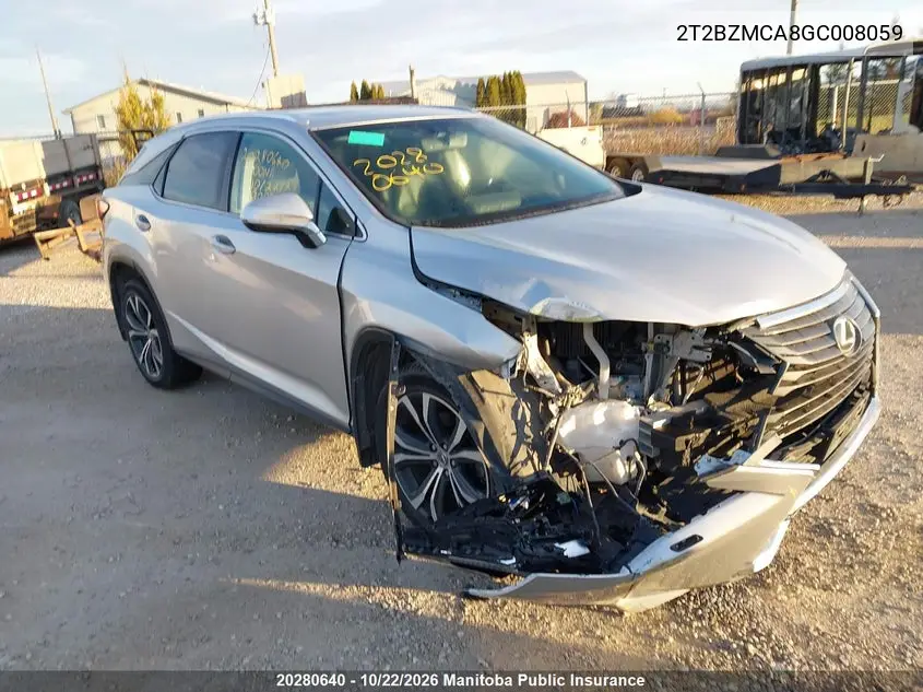 LEXUS RX 2016, VIN 2T2BZMCA8GC008059