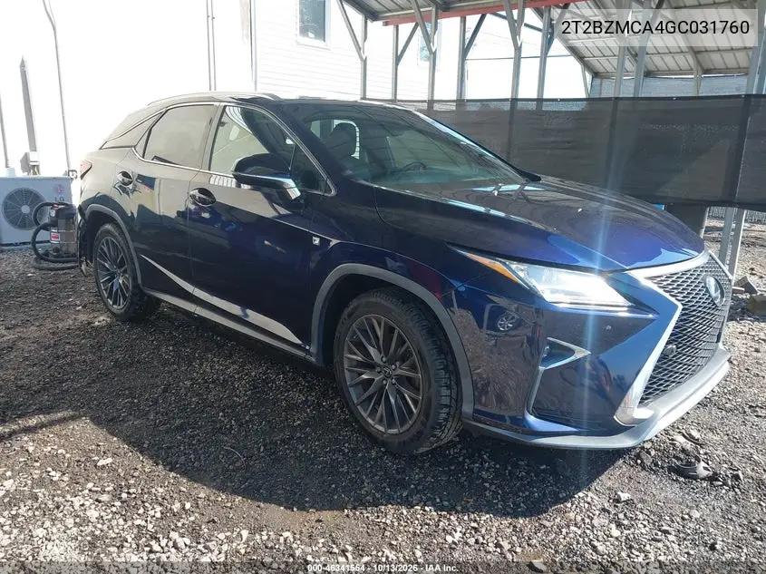 LEXUS RX 2016, VIN 2T2BZMCA4GC031760