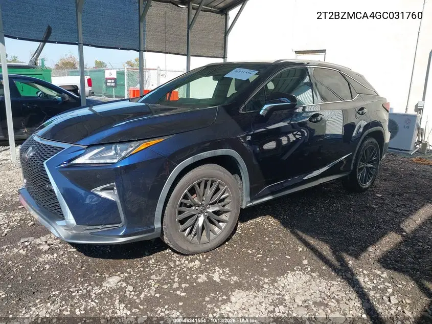 2016 LEXUS RX VIN 2T2BZMCA4GC031760 — фото 2