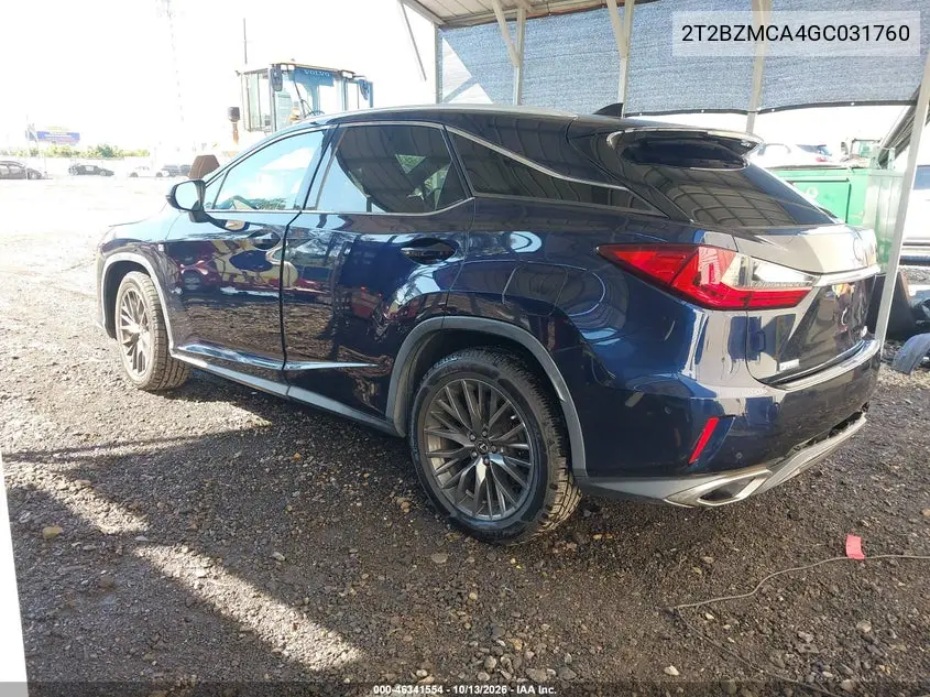 2016 LEXUS RX VIN 2T2BZMCA4GC031760 — фото 3