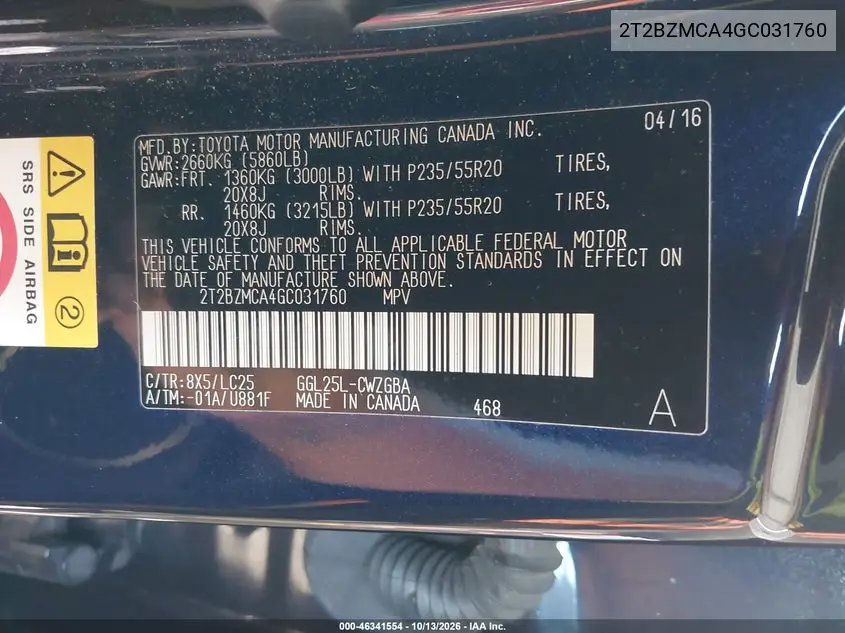 2016 LEXUS RX VIN 2T2BZMCA4GC031760 — фото 9