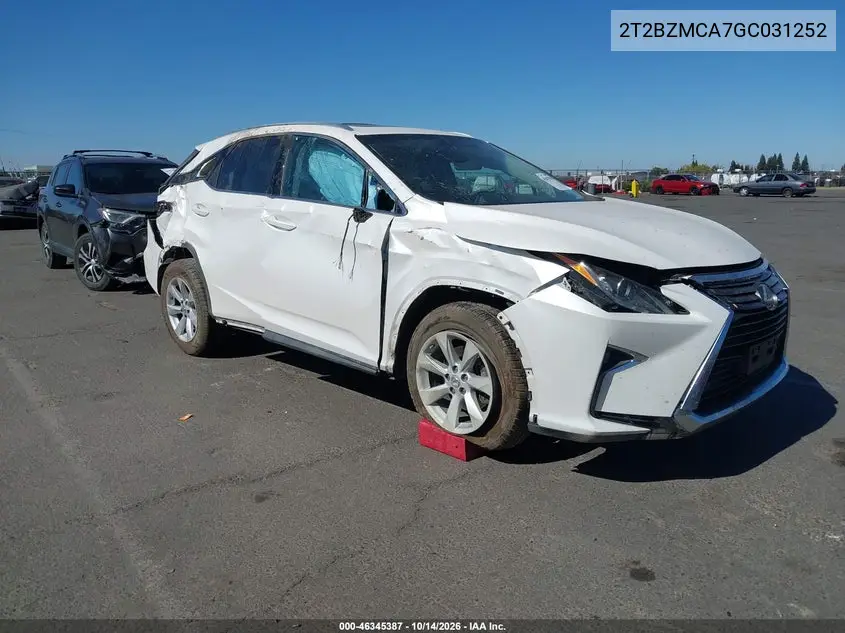 LEXUS RX 2016, VIN 2T2BZMCA7GC031252