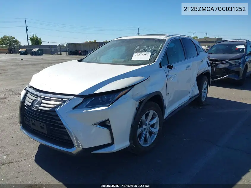 2016 LEXUS RX VIN 2T2BZMCA7GC031252 — фото 2