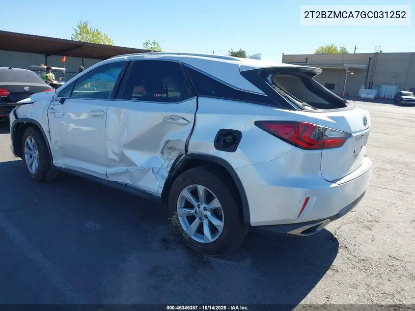 2016 LEXUS RX VIN 2T2BZMCA7GC031252 — фото 3