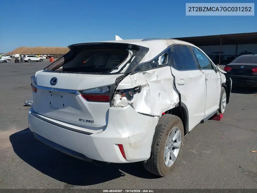 2016 LEXUS RX VIN 2T2BZMCA7GC031252 — фото 4