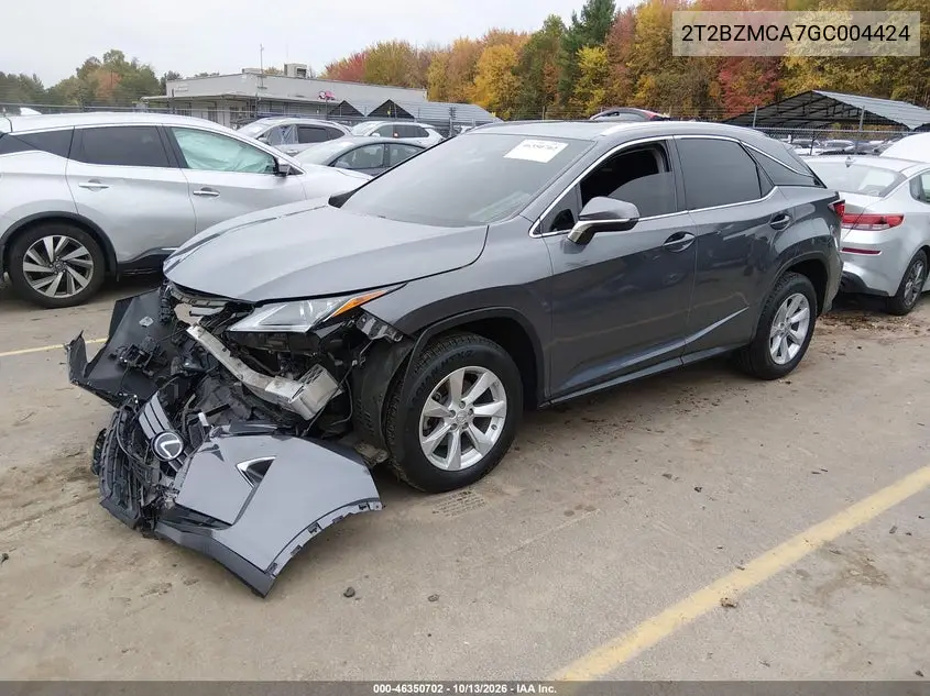 2016 LEXUS RX VIN 2T2BZMCA7GC004424 — фото 2