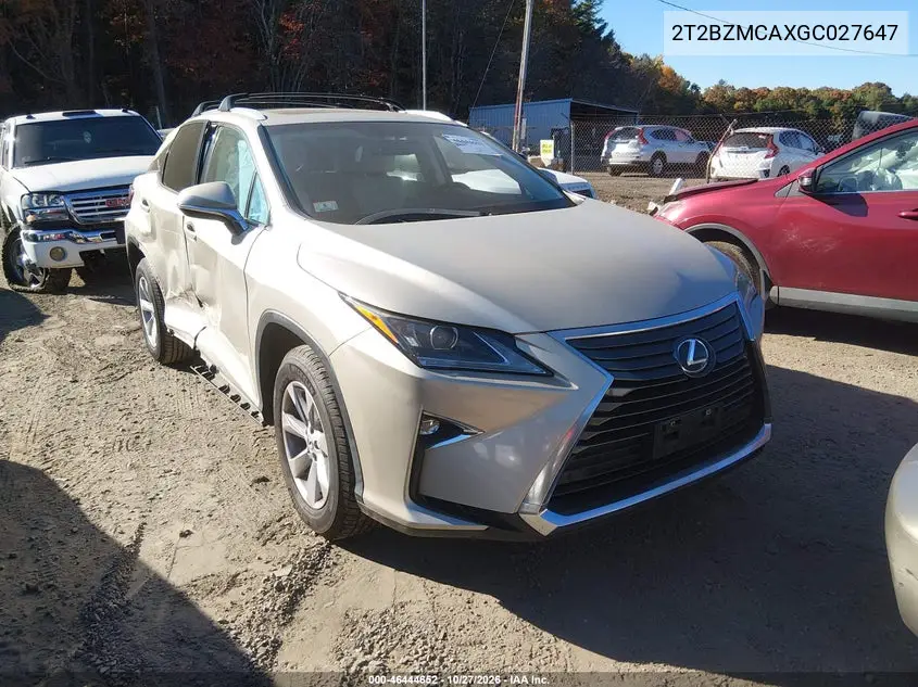 LEXUS RX 2016, VIN 2T2BZMCAXGC027647