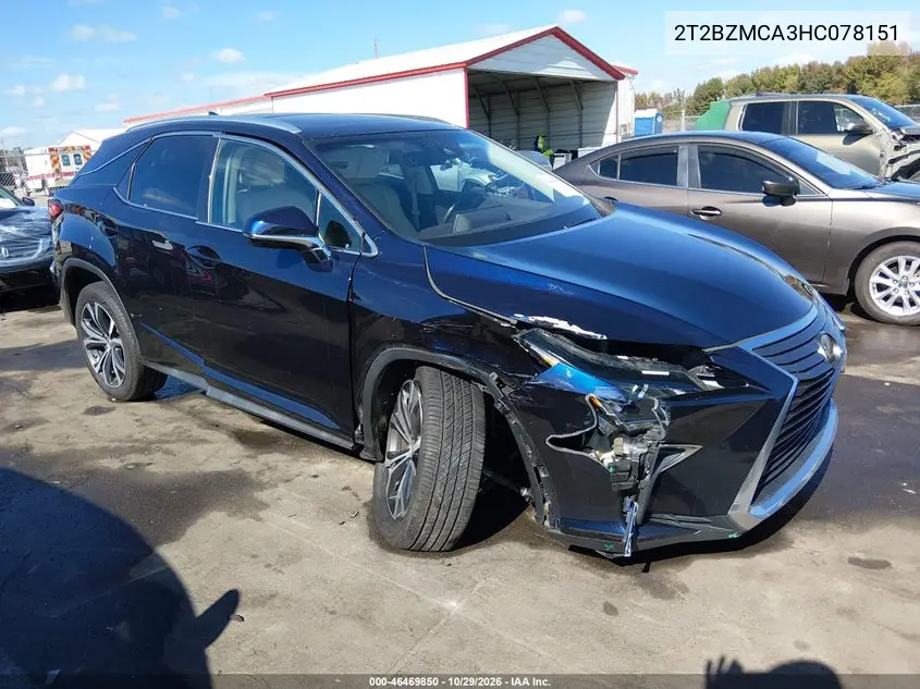 LEXUS RX 2017, VIN 2T2BZMCA3HC078151