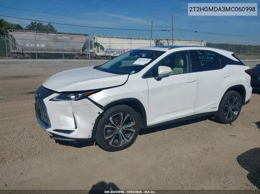 2021 LEXUS RX VIN 2T2HGMDA3MC060998 — фото 2