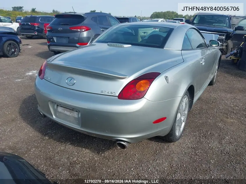 2004 LEXUS SC VIN JTHFN48Y840056706 — фото 4