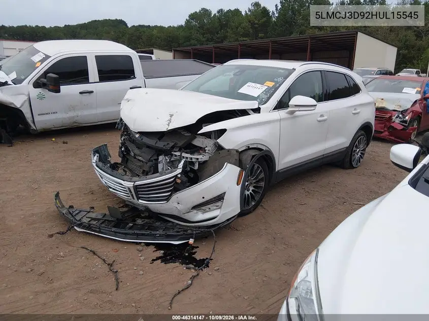 2017 LINCOLN MKC VIN 5LMCJ3D92HUL15545 — фото 2