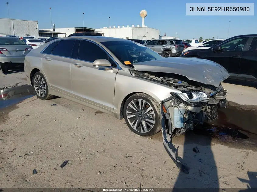 LINCOLN MKZ 2017, VIN 3LN6L5E92HR650980