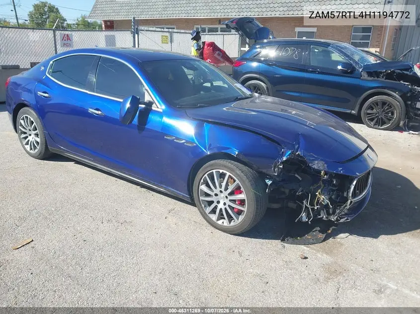 MASERATI GHIBLI 2017, VIN ZAM57RTL4H1194772