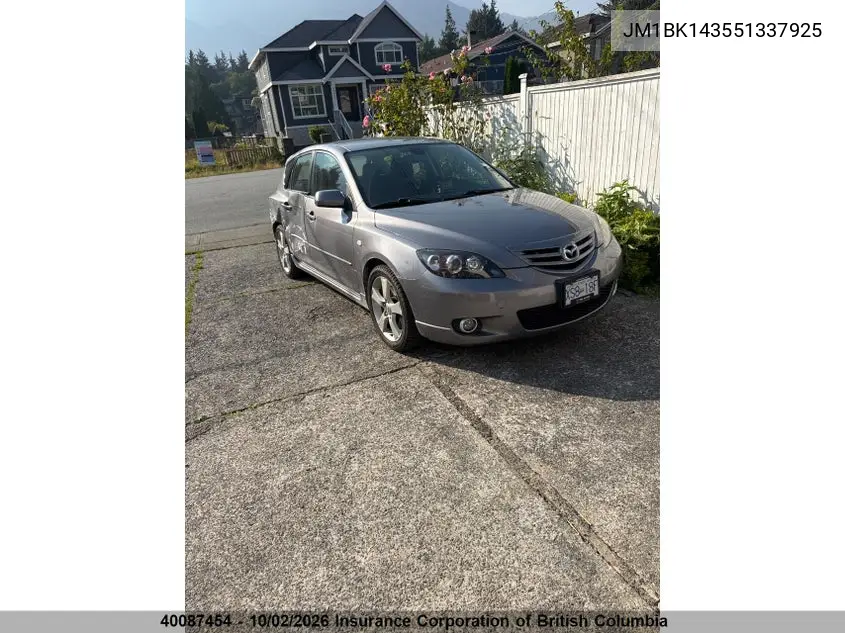 MAZDA 3 2005, VIN JM1BK143551337925