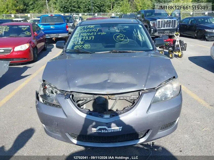 2006 MAZDA 3 VIN JM1BK12F661519339 — фото 12