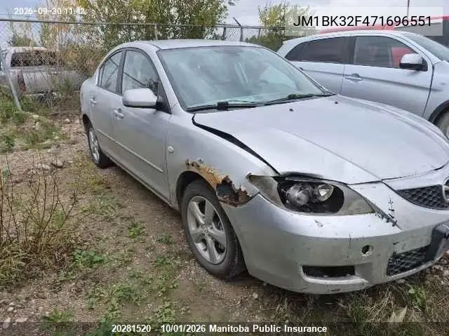 MAZDA 3 2007, VIN JM1BK32F471696551