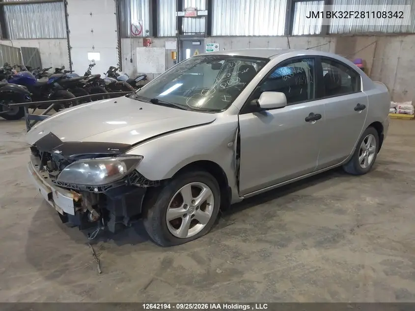 2008 MAZDA 3 VIN JM1BK32F281108342 — фото 2