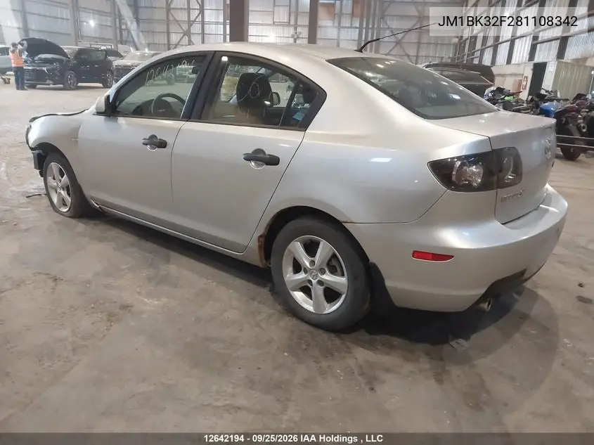 2008 MAZDA 3 VIN JM1BK32F281108342 — фото 3