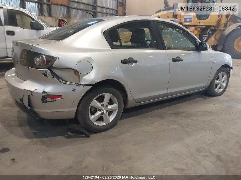 2008 MAZDA 3 VIN JM1BK32F281108342 — фото 4