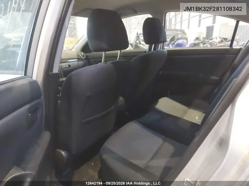2008 MAZDA 3 VIN JM1BK32F281108342 — фото 8