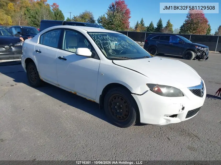 MAZDA 3 2008, VIN JM1BK32F581129508