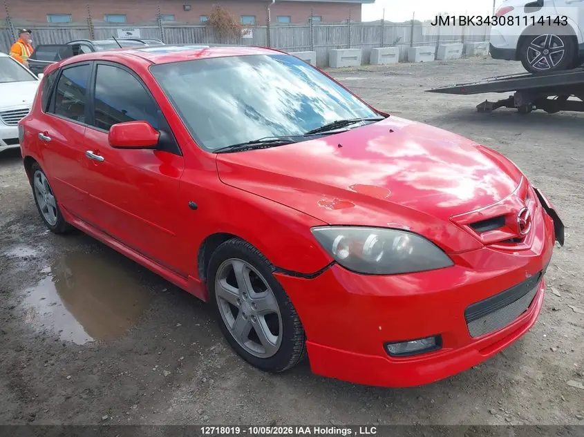 MAZDA 3 2008, VIN JM1BK343081114143