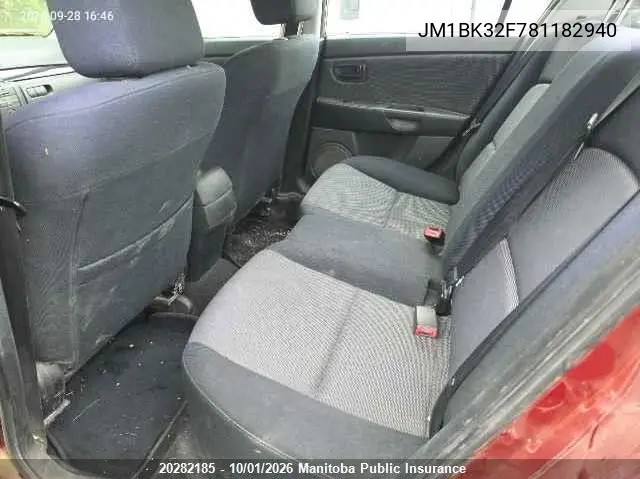 2008 MAZDA 3 VIN JM1BK32F781182940 — фото 8