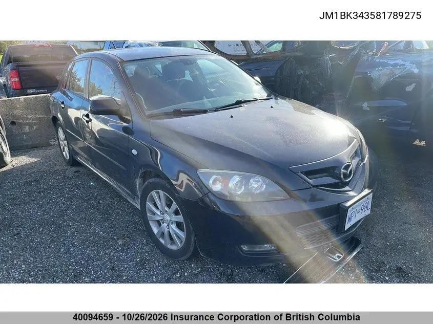 MAZDA 3 2008, VIN JM1BK343581789275