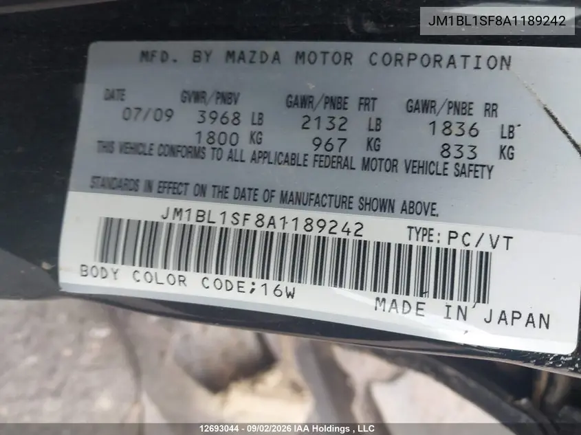 2010 MAZDA 3 VIN JM1BL1SF8A1189242 — фото 20