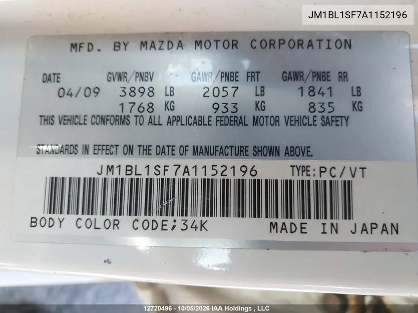 2010 MAZDA 3 VIN JM1BL1SF7A1152196 — фото 9