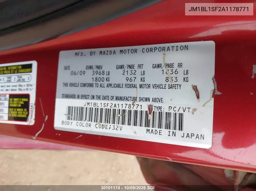 2010 MAZDA 3 VIN JM1BL1SF2A1178771 — фото 9