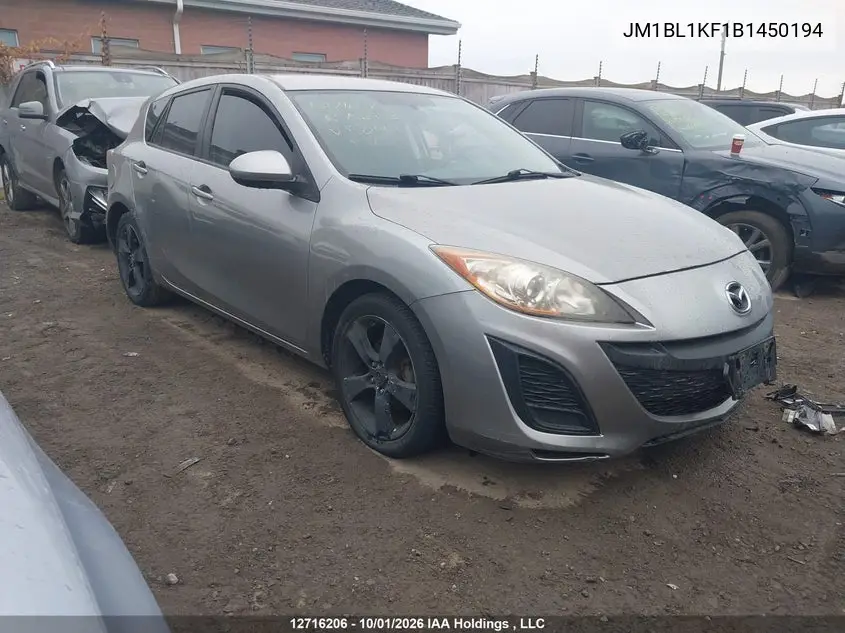 MAZDA 3 2011, VIN JM1BL1KF1B1450194