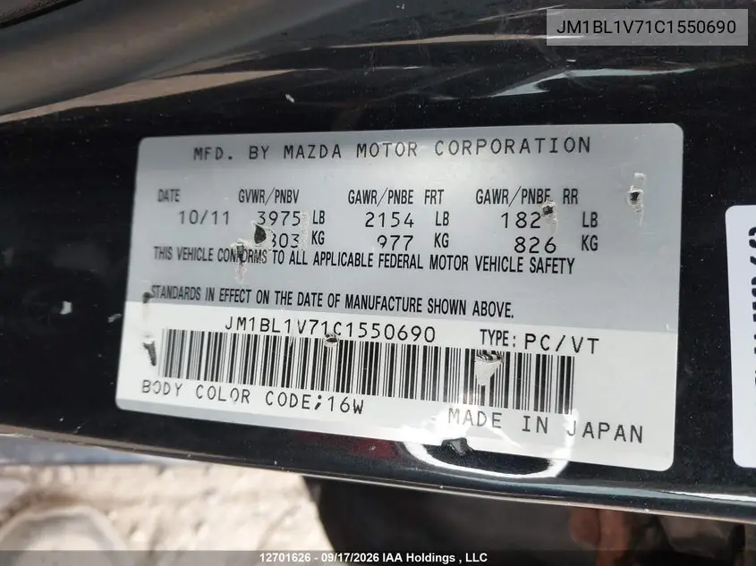 2012 MAZDA 3 VIN JM1BL1V71C1550690 — фото 9