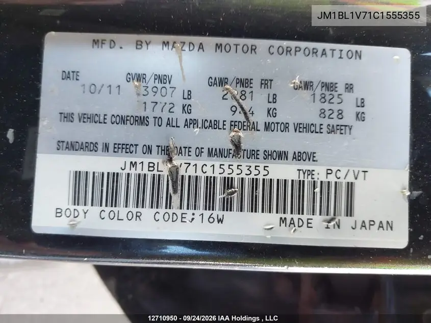 2012 MAZDA 3 VIN JM1BL1V71C1555355 — фото 9