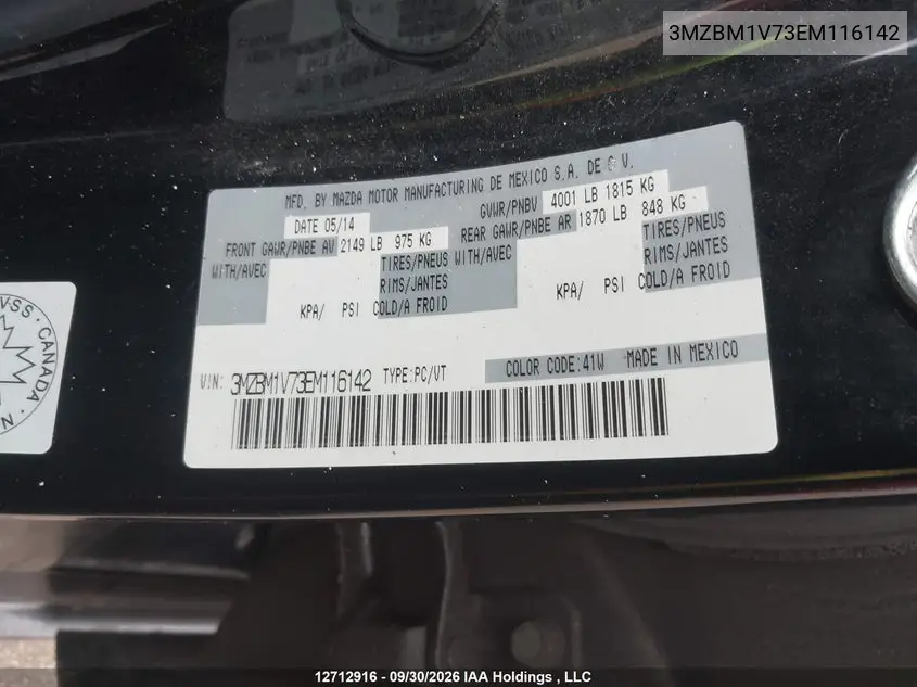 2014 MAZDA 3 VIN 3MZBM1V73EM116142 — фото 9