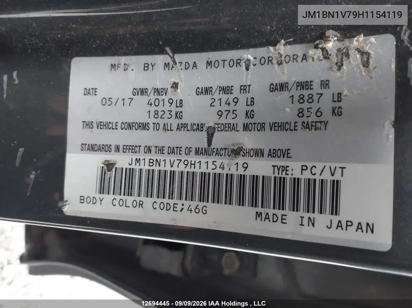 2017 MAZDA 3 VIN JM1BN1V79H1154119 — фото 21