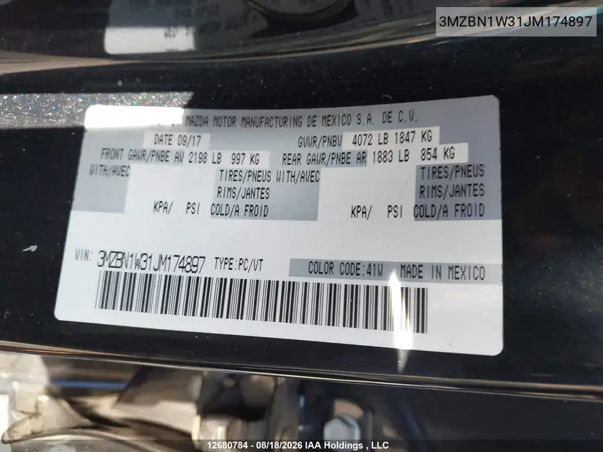 2018 MAZDA 3 VIN 3MZBN1W31JM174897 — фото 19