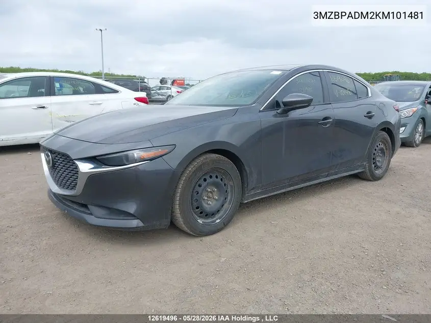 2019 MAZDA 3 VIN 3MZBPADM2KM101481 — фото 2