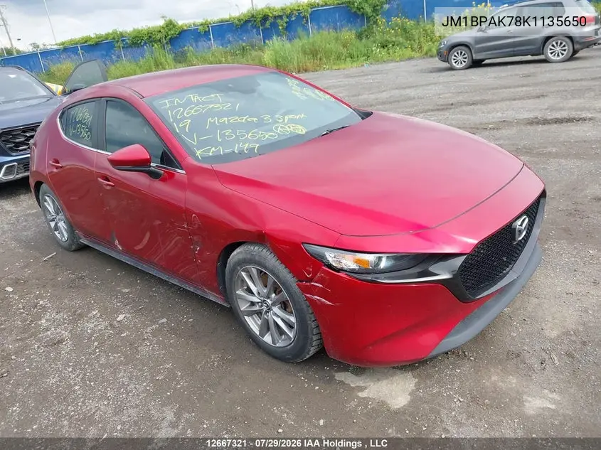MAZDA 3 2019, VIN JM1BPAK78K1135650