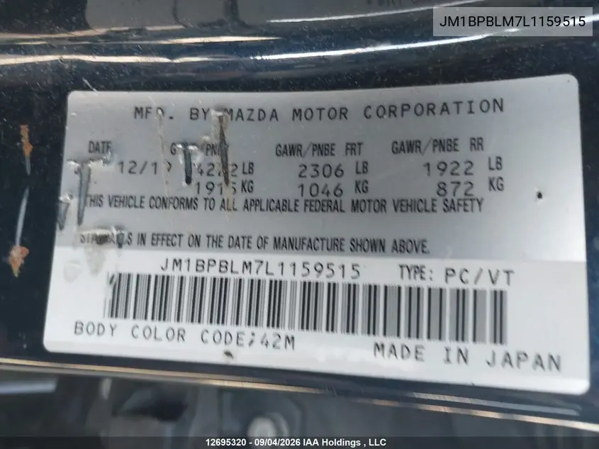 2020 MAZDA 3 VIN JM1BPBLM7L1159515 — фото 9