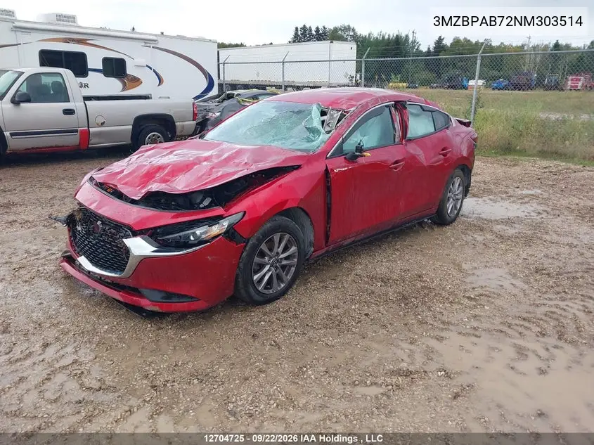 2022 MAZDA 3 VIN 3MZBPAB72NM303514 — фото 2