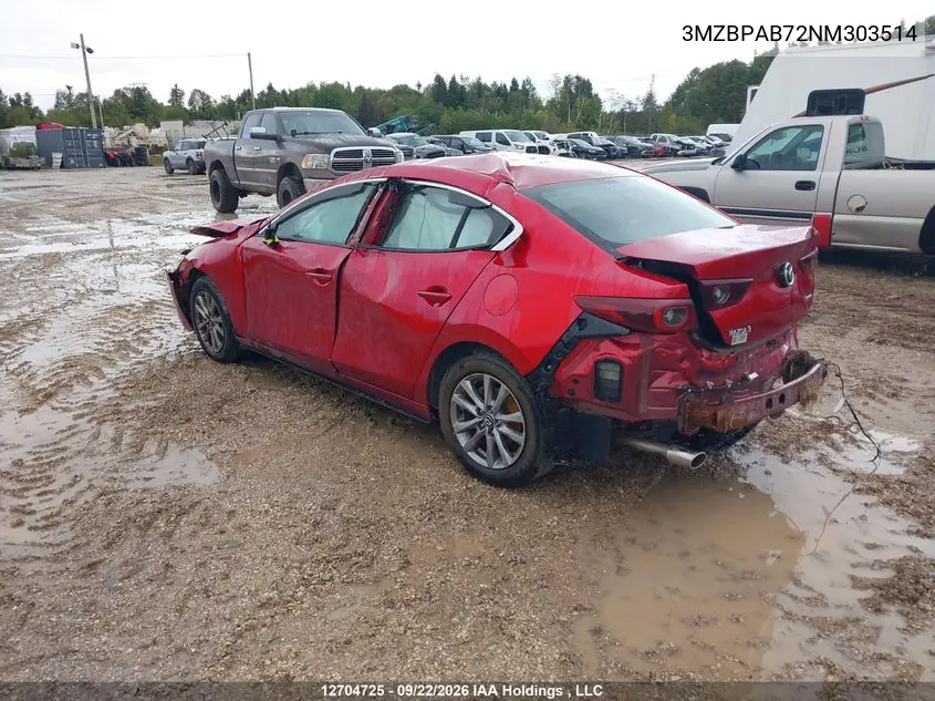 2022 MAZDA 3 VIN 3MZBPAB72NM303514 — фото 3