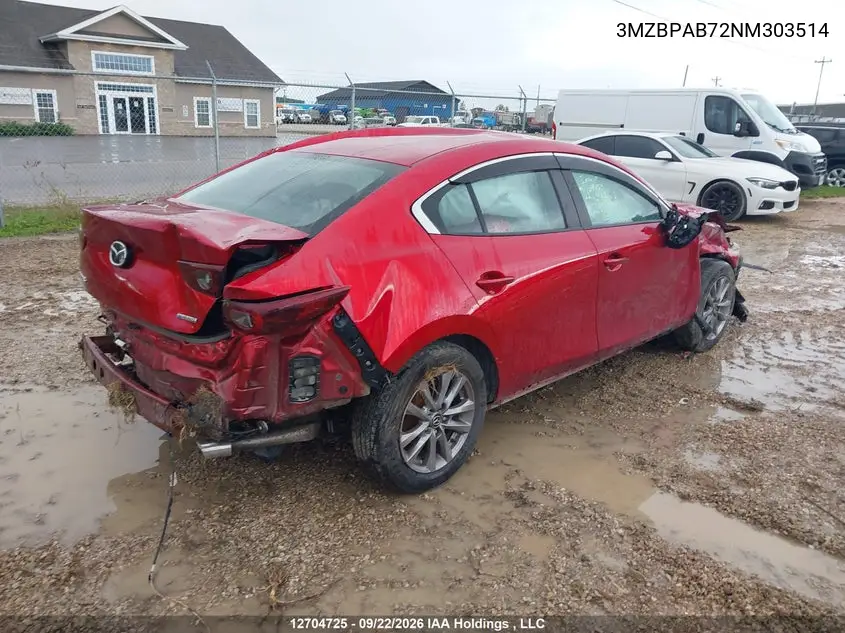 2022 MAZDA 3 VIN 3MZBPAB72NM303514 — фото 4