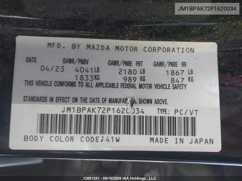2023 MAZDA 3 VIN JM1BPAK72P1620034 — фото 9