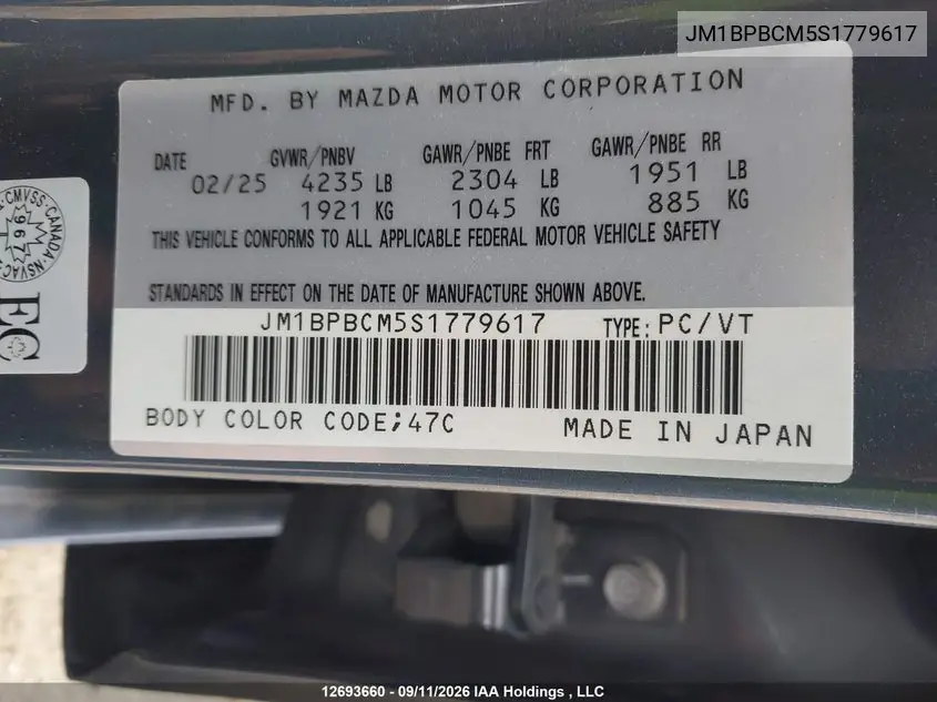 2025 MAZDA 3 VIN JM1BPBCM5S1779617 — фото 19