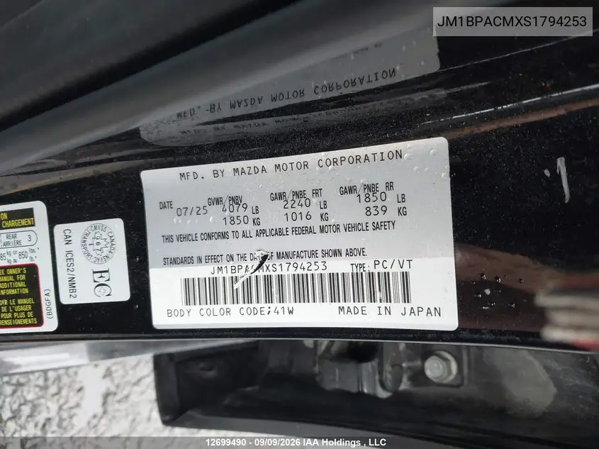 2025 MAZDA 3 VIN JM1BPACMXS1794253 — фото 20