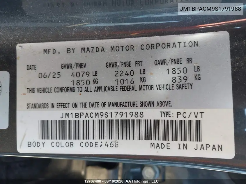 2025 MAZDA 3 VIN JM1BPACM9S1791988 — фото 9