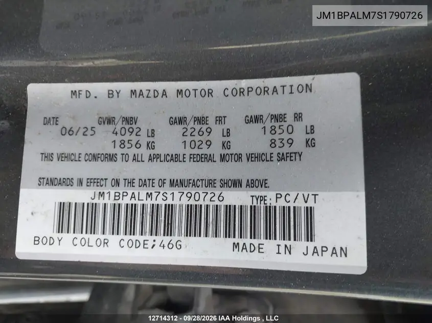 2025 MAZDA 3 VIN JM1BPALM7S1790726 — фото 9