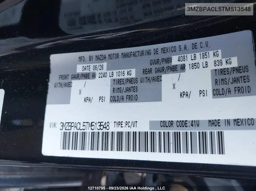2026 MAZDA 3 VIN 3MZBPACL5TM513548 — фото 9